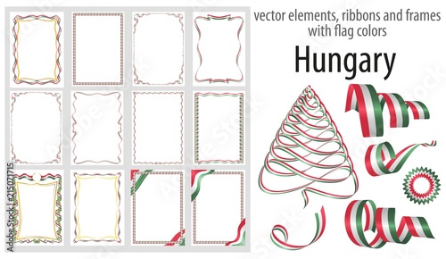 vector elements, ribbons and frames with flag colors Hungary, template for your certificate and diploma