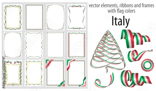 vector elements, ribbons and frames with flag colors Italy, template for your certificate and diploma