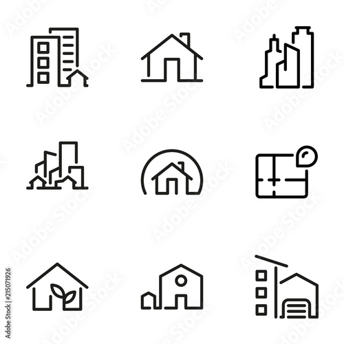 Set of black vector icons, isolated on white background, on theme House, apartment, office, skyscraper
