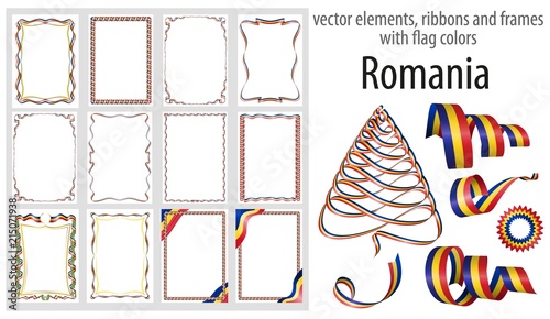 vector elements, ribbons and frames with flag colors Romania, template for your certificate and diploma
