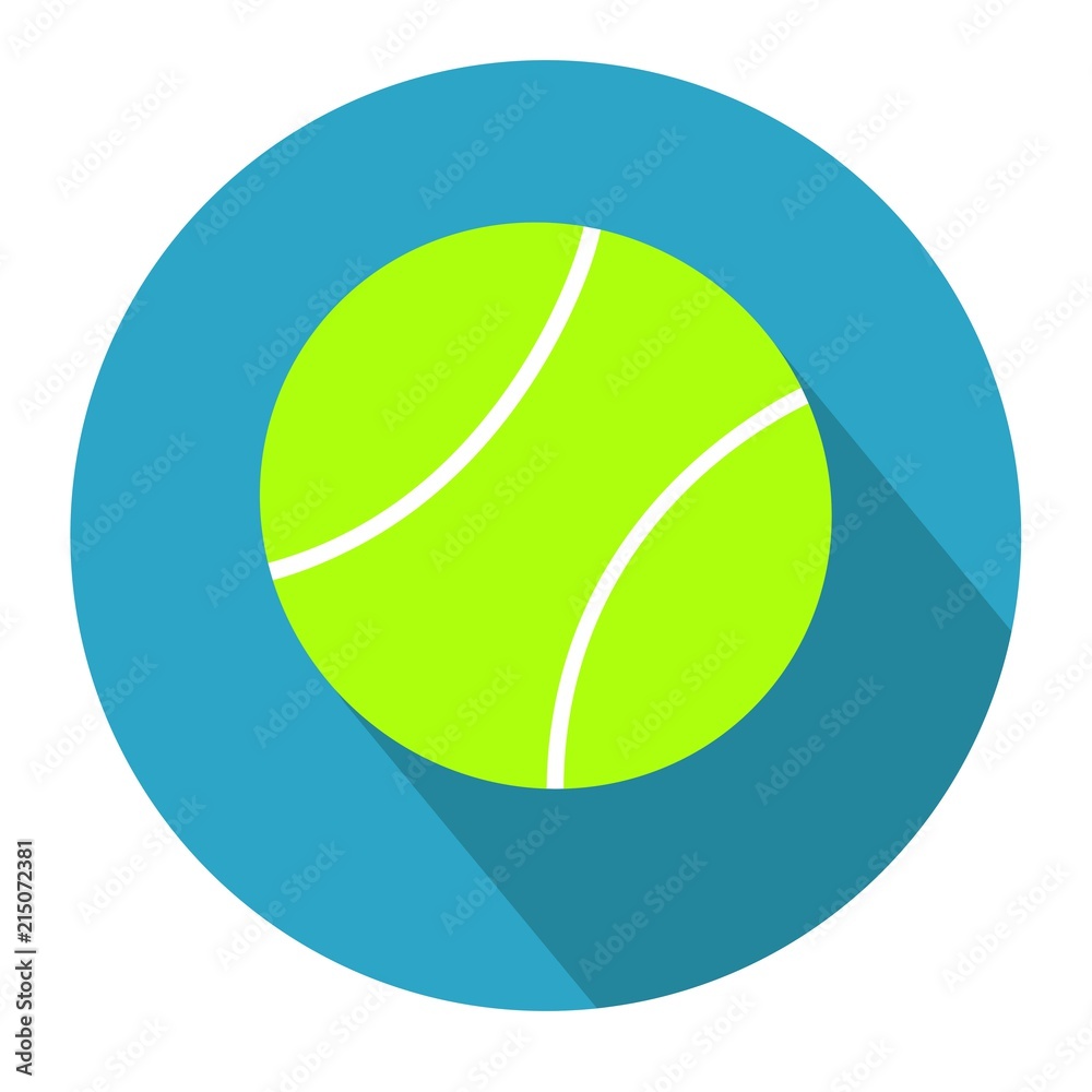 Flat icon tennis ball in blue circle with long shadow. Vector illustration.