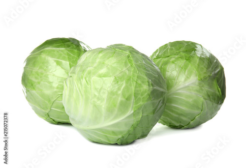 Whole cabbages on white background. Healthy food