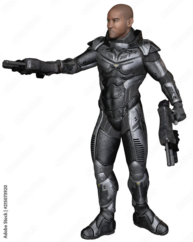 Future Soldier, Black Male, Sideways Shot - science fiction illustration Future Soldier, Black Male, Sideways Shot - science fiction illustration
