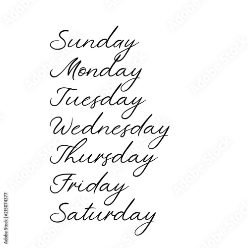 Handwritten Days of Week. Sunday, Monday, Tuesday, Wednesday, Thursday, Friday, Saturday. Modern Calligraphy. Isolated on White Background. Hand lettering calendar © Anna
