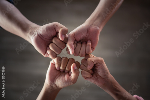 The power of teamwork, the synergy of the team to build support and set goals. strength and empowering of hand
