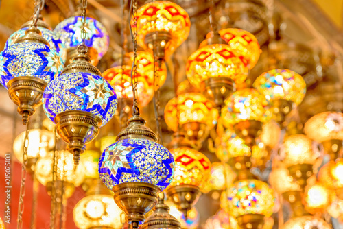 Traditional colorful handmade Turkish lamps and lanterns