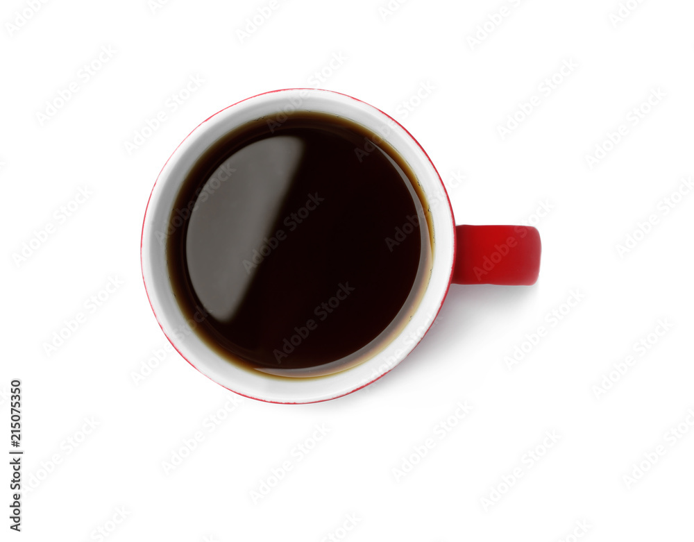 Ceramic cup with hot aromatic coffee on white background Ceramic cup with hot aromatic coffee on white background
