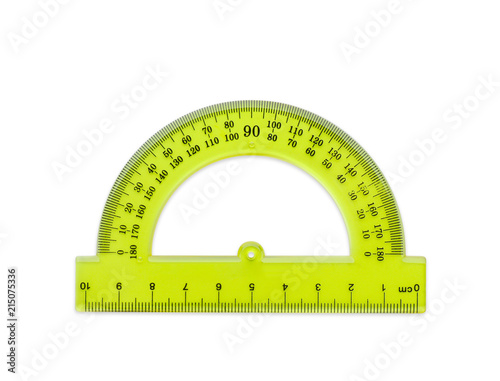 Colorful protractor on white background. School stationery
