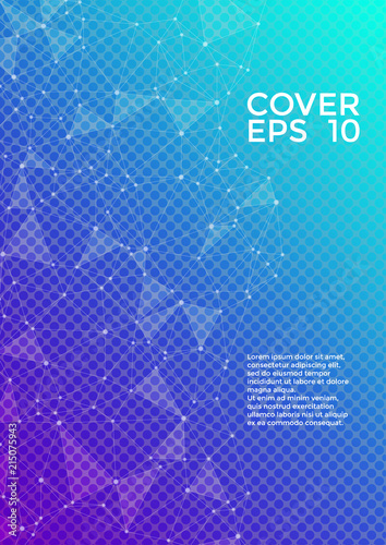 Global network connection geometric grid. Network nodes information technology concept. Vector cover page layout. 