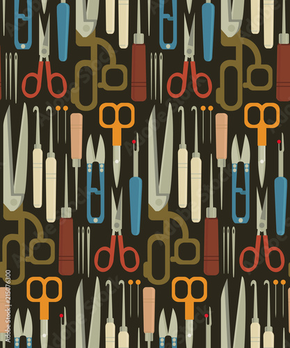 Collection set icon of sets Sewing equipment, dressmaking and needlework accessories icons set with coils of threads, pins,tape measure, scissors and buttons.  