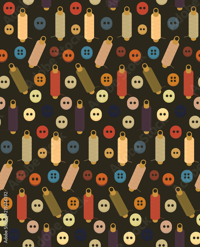 Collection set icon of sets Sewing equipment, dressmaking and needlework accessories icons set with coils of threads, pins,tape measure, scissors and buttons.  