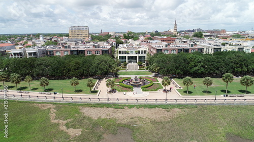 Aerial view of park in downtown Charleston.