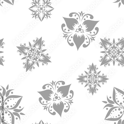 Gray floral seamless pattern on white background