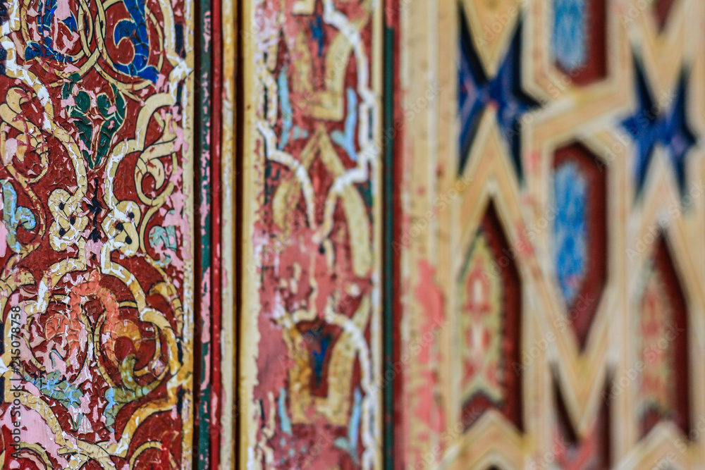 Closeup of beautiful ornately decorated Moroccan door