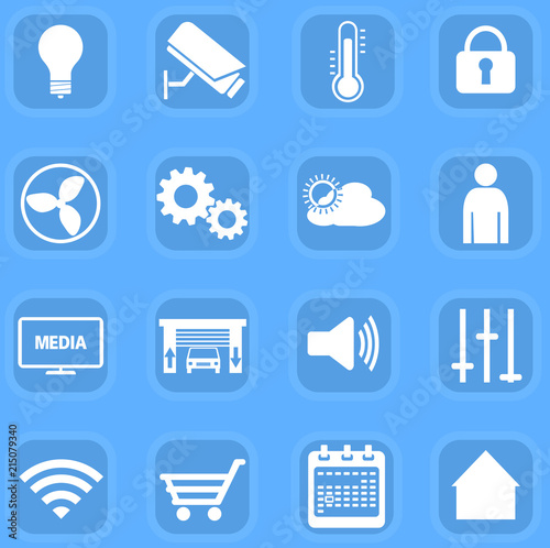set of home automation smart home icons on blue background vector illustration