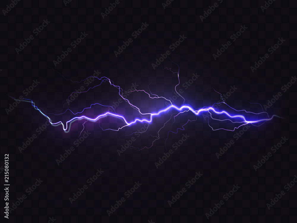 Vector realistic lightning isolated on black background. Natural light  effect, bright glowing. Magic purple thunderstorm, design element Stock  Vector | Adobe Stock