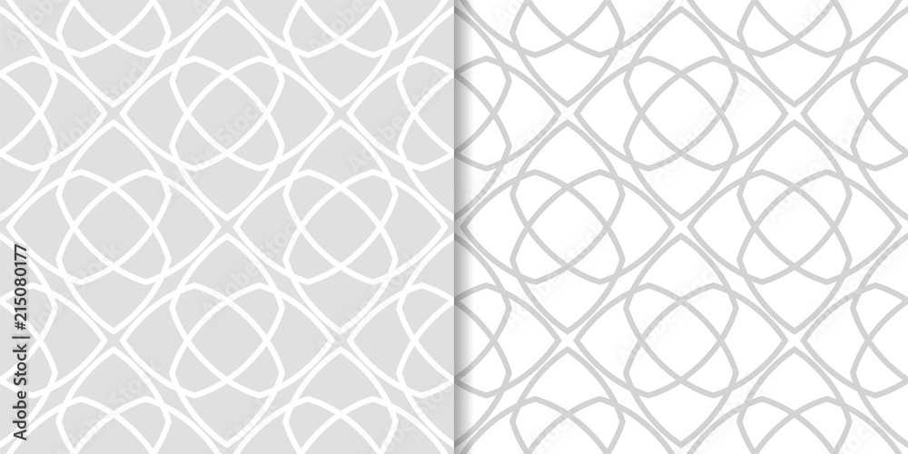 Fototapeta premium Light gray geometric ornaments. Set of seamless patterns
