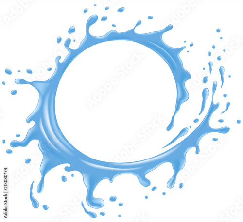 Blue water splash with many water drops
