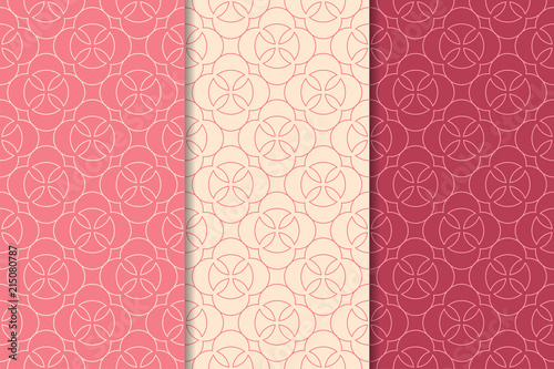 Cherry red geometric prints. Set of seamless patterns