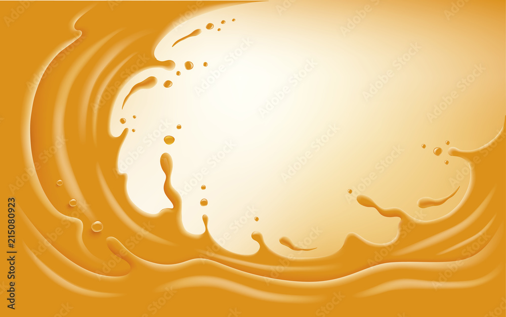 Orange juice slice and orange splash with many juice drops Orange juice slice and orange splash with many juice drops
