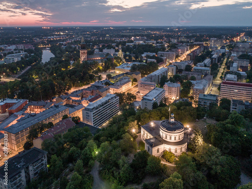 Photography Aerial view of the old observatory building on vartiovuori hill with Turku Cathe