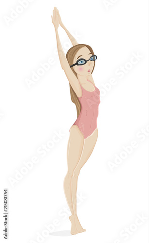 Girl swimmer in jumping pose Vector cartoon character illustrations