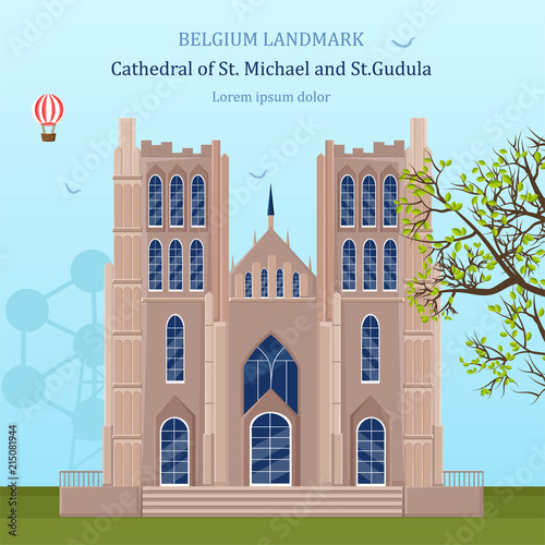 St Michael Cathedral in Belgium Vector. Architecture landmarks