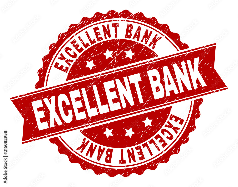 EXCELLENT BANK seal print with corroded texture. Rubber seal imitation has circle medallion form and contains ribbon. Red vector rubber print of EXCELLENT BANK label with retro texture. EXCELLENT BANK seal print with corroded texture. Rubber seal imitation has circle medallion form and contains ribbon. Red vector rubber print of EXCELLENT BANK label with retro texture.