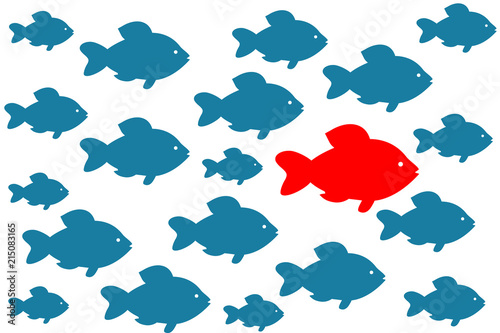 leadership vector concept - leader fish and team swimming together.