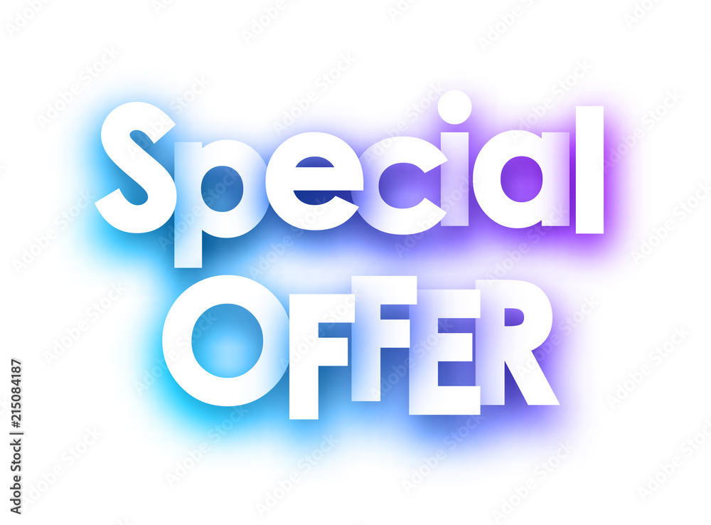 Blue spectrum Special offer paper sign on white.