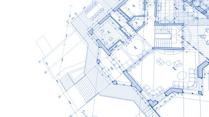 Architecture design: blueprint plan - illustration of a plan modern residential building / technology, industry, business concept illustration: real estate, building, construction, architecture