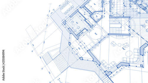Leinwand Poster Architecture design: blueprint plan - illustration of a plan modern residential