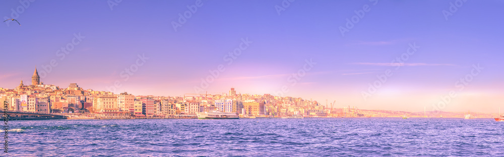 Panoramic view of famous Galata tower and bridge