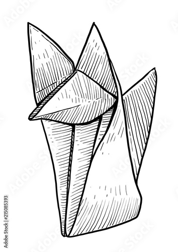 Fox origami illustration, drawing, engraving, ink, line art, vector