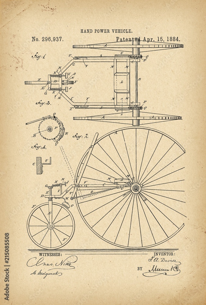 1884 Patent Velocipede Tricycle Bicycle archival history invention Stock  Illustration | Adobe Stock
