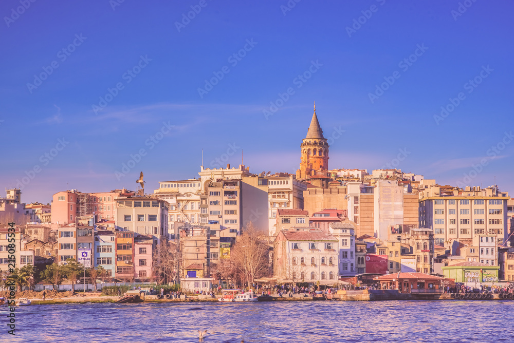 View of famous Galata tower in Istanbul