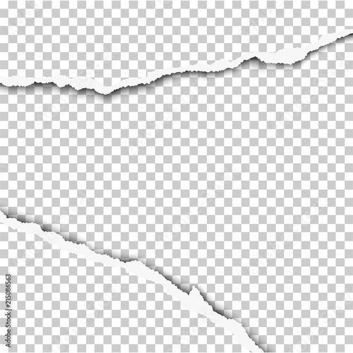 Ripped wide hole in transparent sheet of paper with gray background of the resulting window.