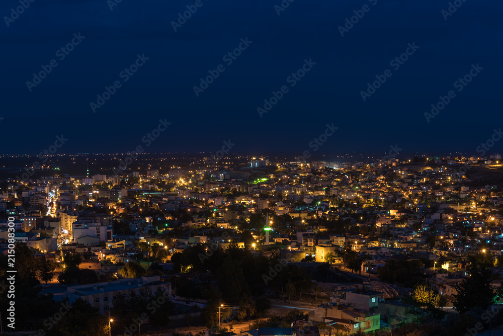 Night view of Silifke town with blue sky and clouds from hill of silifke castle