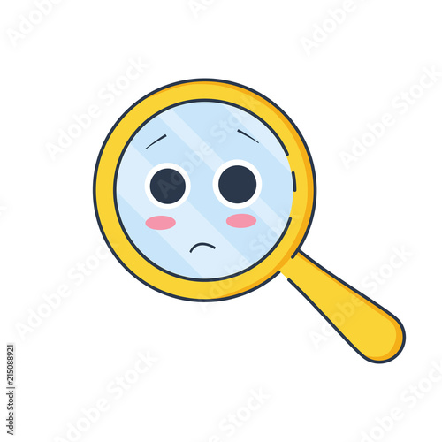 Upset magnifying glass, cute not found symbol and unsuccessful search.Zoom for 404 icon, no suitable results