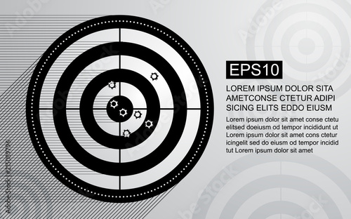 Abstract target, shooting range with bullet hole on black and white background. Business target goal vector illustration concept.