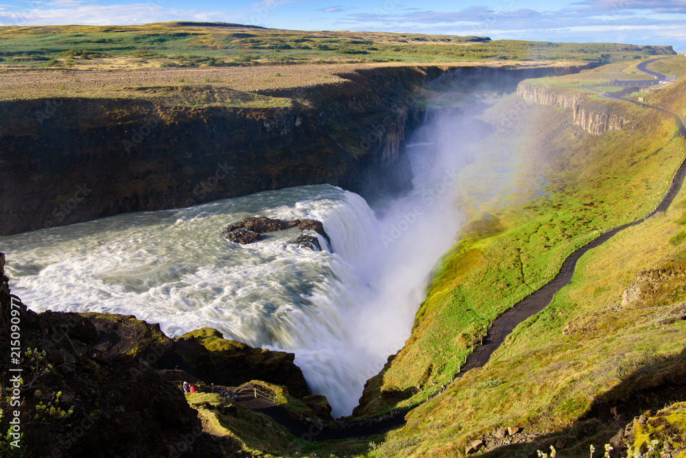 Fototapeta premium Cascada de Gullfoss en verano (vista de pájaro), Islandia