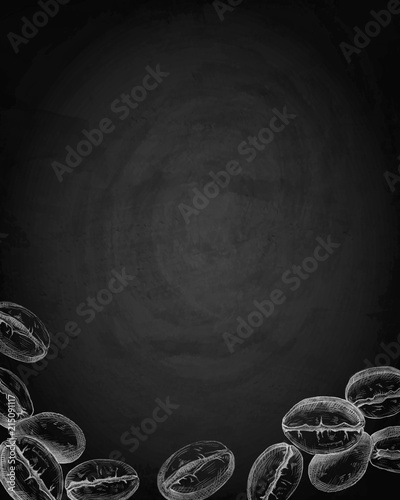 Hand drawn coffee beans on chalkboard background