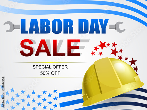 Labor day sale banner design. American flag on white background vector. Labor day holiday celebration concept.