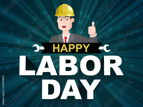 Happy Labor day poster with specialist worker charactor on burst background design. Labor day celebration flyer banner advertising concept. Vector illustration.