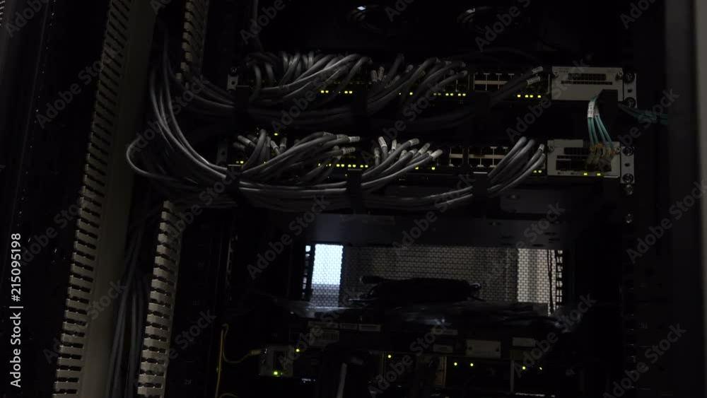 Working switch in data center room. Network