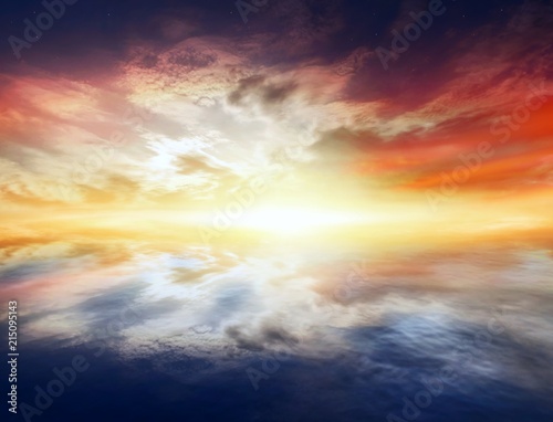 Obraz na płótnie Paradise heaven . Light in sky . Dramatic nature background . beautiful cloud . Way to heaven . Way to God . Journey of the Soul . background sky at sunset and dawn . Glowing sunset . w salonie