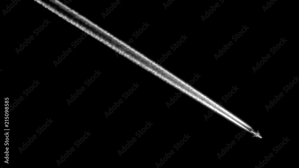 The plane is flying rapidly down. Air jet isolated on black background falling.