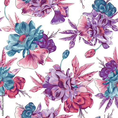 Fototapeta Naklejka Na Ścianę i Meble -  Bright Seamless Vector Botanical Pattern