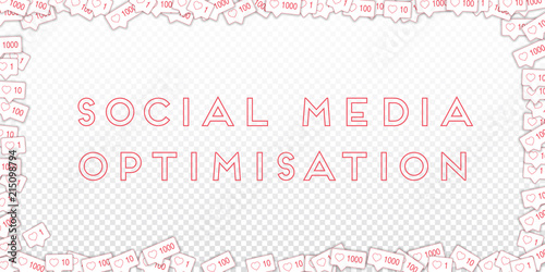 Social media icons. Social media marketing concept. Falling pink like counter. Wide frame elements o