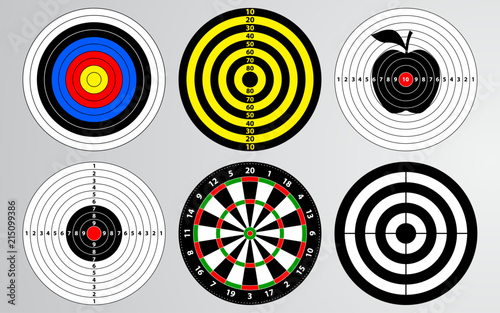 Set of shooting range target vector, dart board isolated, archery for gun game player target practice. photo